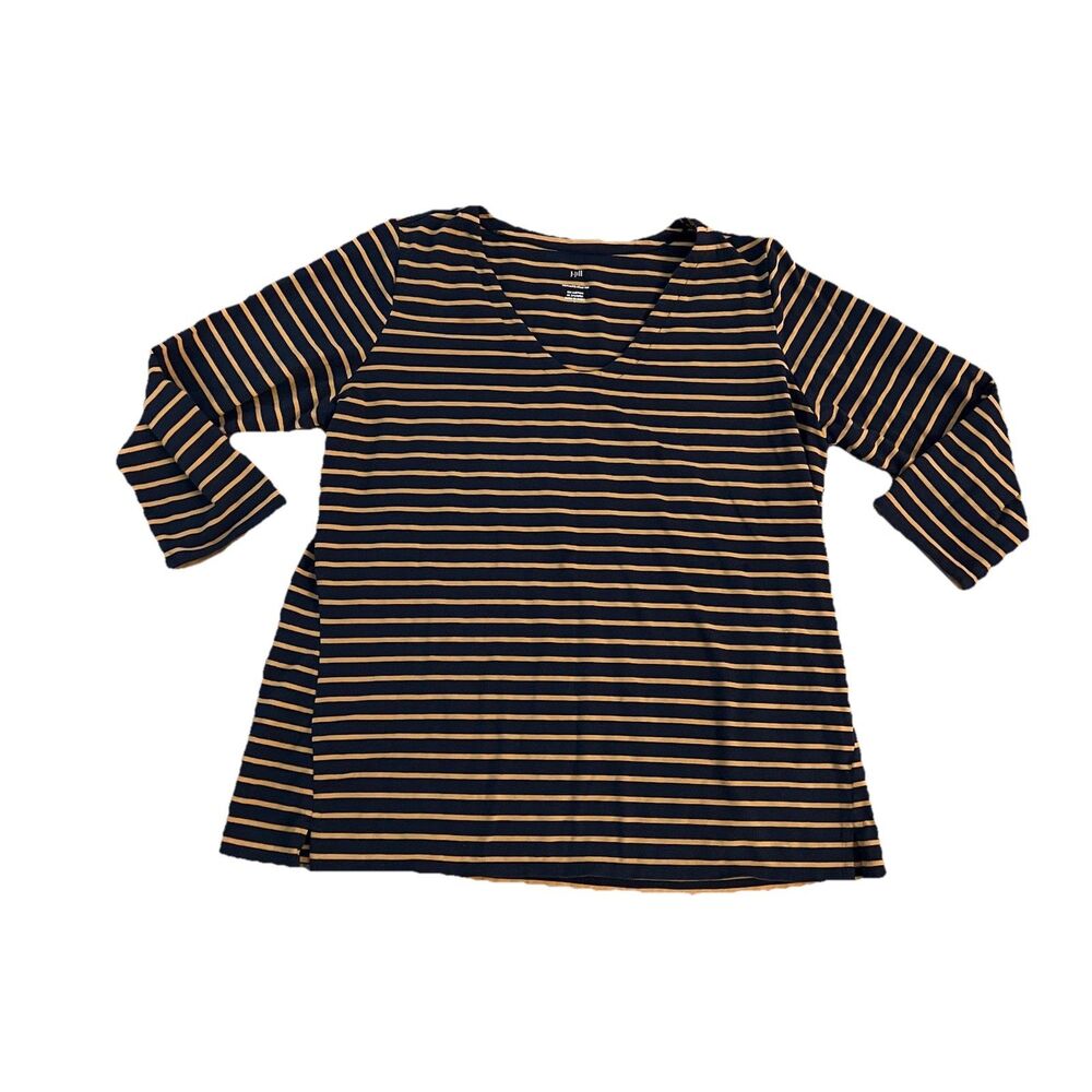 J Jill Womenโs Forward Seam Tee Largeโ Stripes Blue Brown